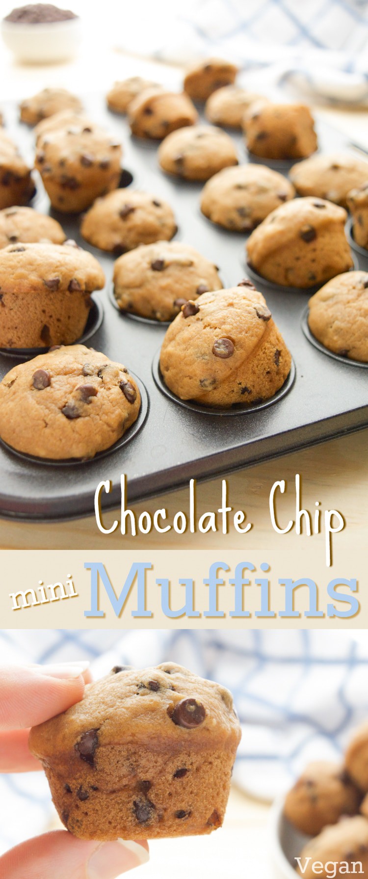 A collage of mini Vegan Chocolate Chip Muffins for Pinterest.