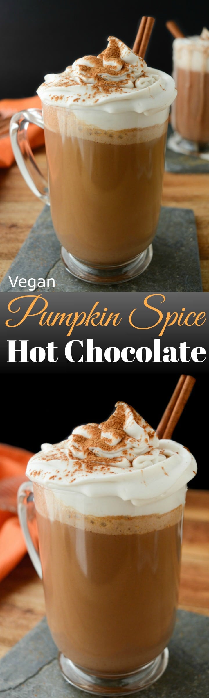 Cozy up this season with Vegan Pumpkin Spice Hot Chocolate! It’s made with real pumpkin puree! Make a batch for the family or bring it in the slow cooker to your next holiday gathering. dairy-free